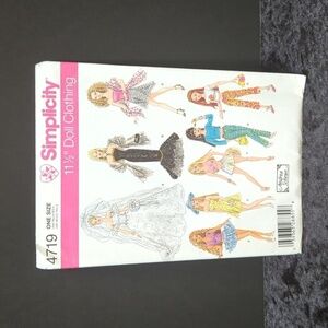 Simplicity 4719 One Size Uncut Unused 11 1/2" Barbie Sewing Pattern